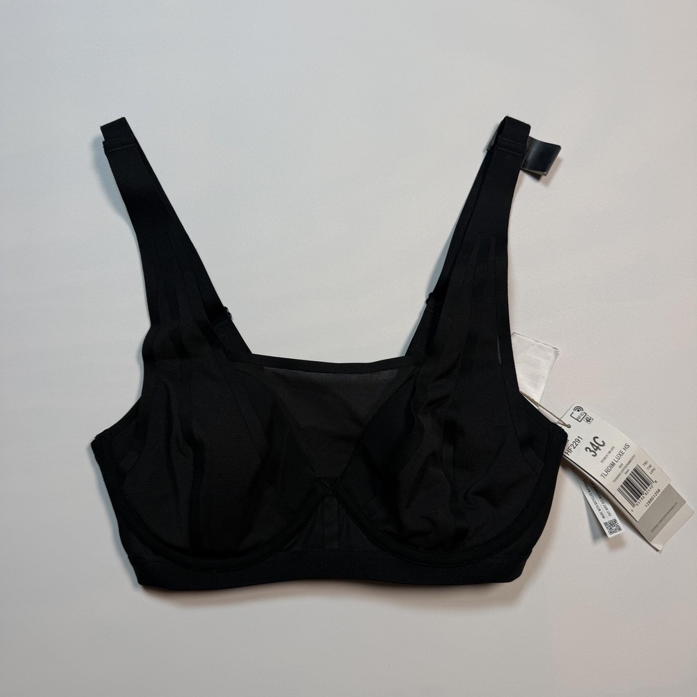 Adidas TLRDIM Luxe HS Sports Bra Womens 34C Black High Support Mesh Training Gym